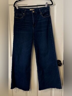 KUT From the Kloth Fab Ab Wide Leg Jeans Size 8 Dark Wash Raw Hem Cropped